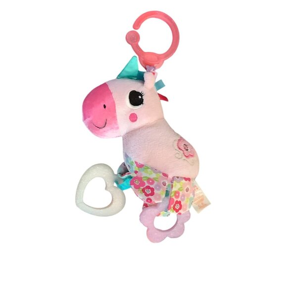 Bright Starts Baby Unicorn Plush Toy With Teething Rings & Clip-On 11" - Picture 4 of 5